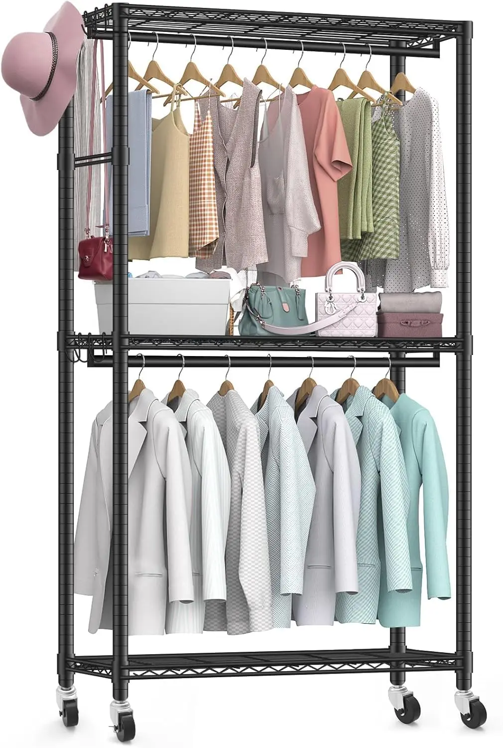 

Heavy Duty Clothes Rack with Wheels,Garment Rack for Hanging Clothes,Rolling Wardrobe Rack,Clothing Rack with, Customized