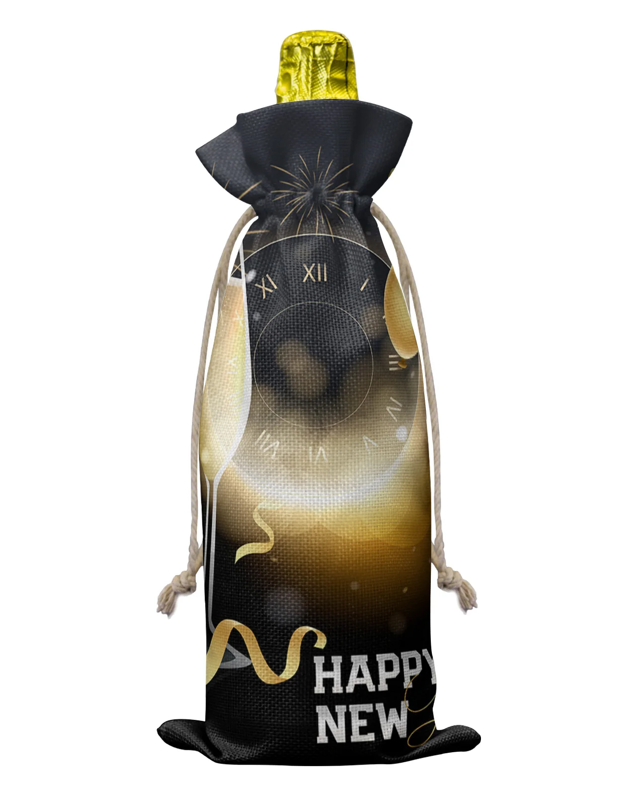 Winter New Year Champagne Fireworks Wine Bottle Covers with Drawstring Wine Bag Packaging Bag Wedding Party Decor Gift