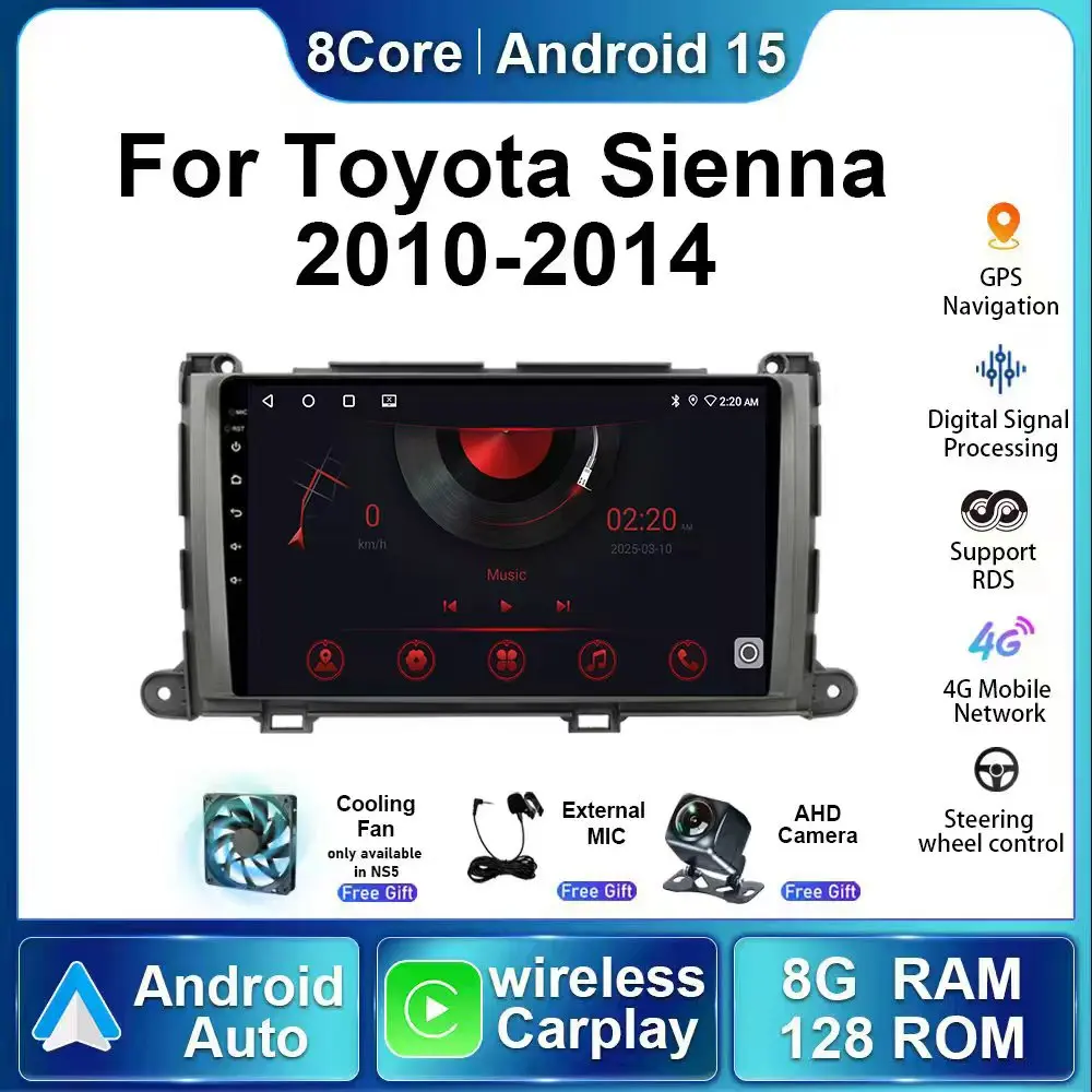 

Car Radio Wireless Carplay For Toyota Sienna 2010 2011 - 2014 Android15 Autoradio Multimedia Player Stereo BT DSP Navigation GPS