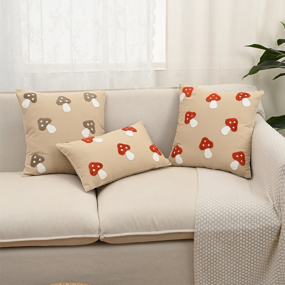 

BUYNOW Mushroom Embroidered Pillowcase Rustic Vintage American Cushion Cover Home Bedroom Bed Saddle Decor cojines para sala