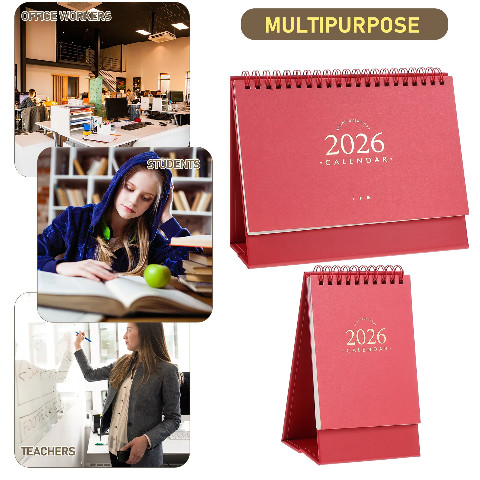 2 Stück Schreibtischkalender 2026 Vintage minimalistischer Stehpult-Flip-Kalender Tagesplaner Büro Home Study Bürokalender
