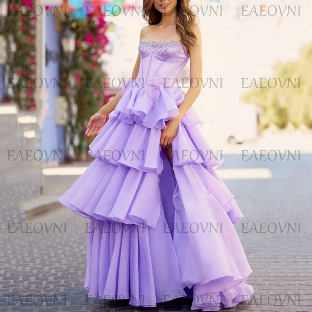 Customized Prom Gown Boat Neck A-Line Sexy Backless Evening Dress Sleeveless Cake Skirt Feather Patchwork Formal Party Vestidos