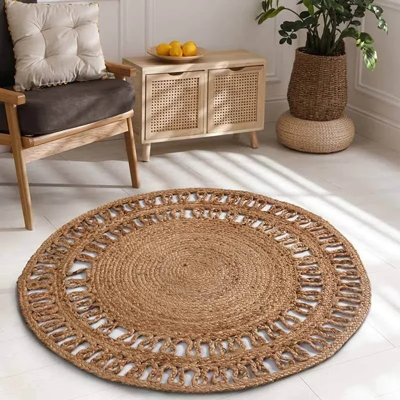 

Rug Round 100% Natural Jute Hand Braided Carpet Reversible Modern Area Floor Rug