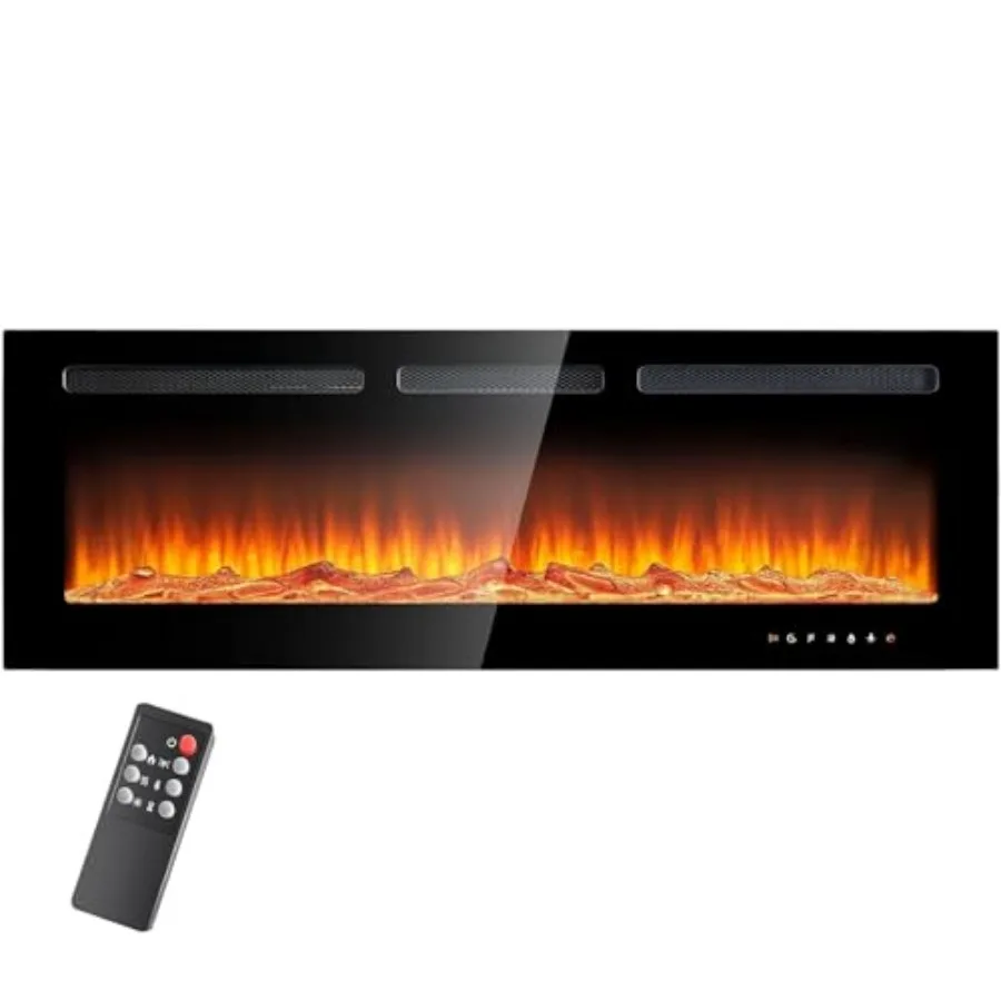 

50 inch Wide Recessed or Wall Mounted Electric Fireplace with Remote Control and Timer 12 Adjustable Color Flame Effects Crysta