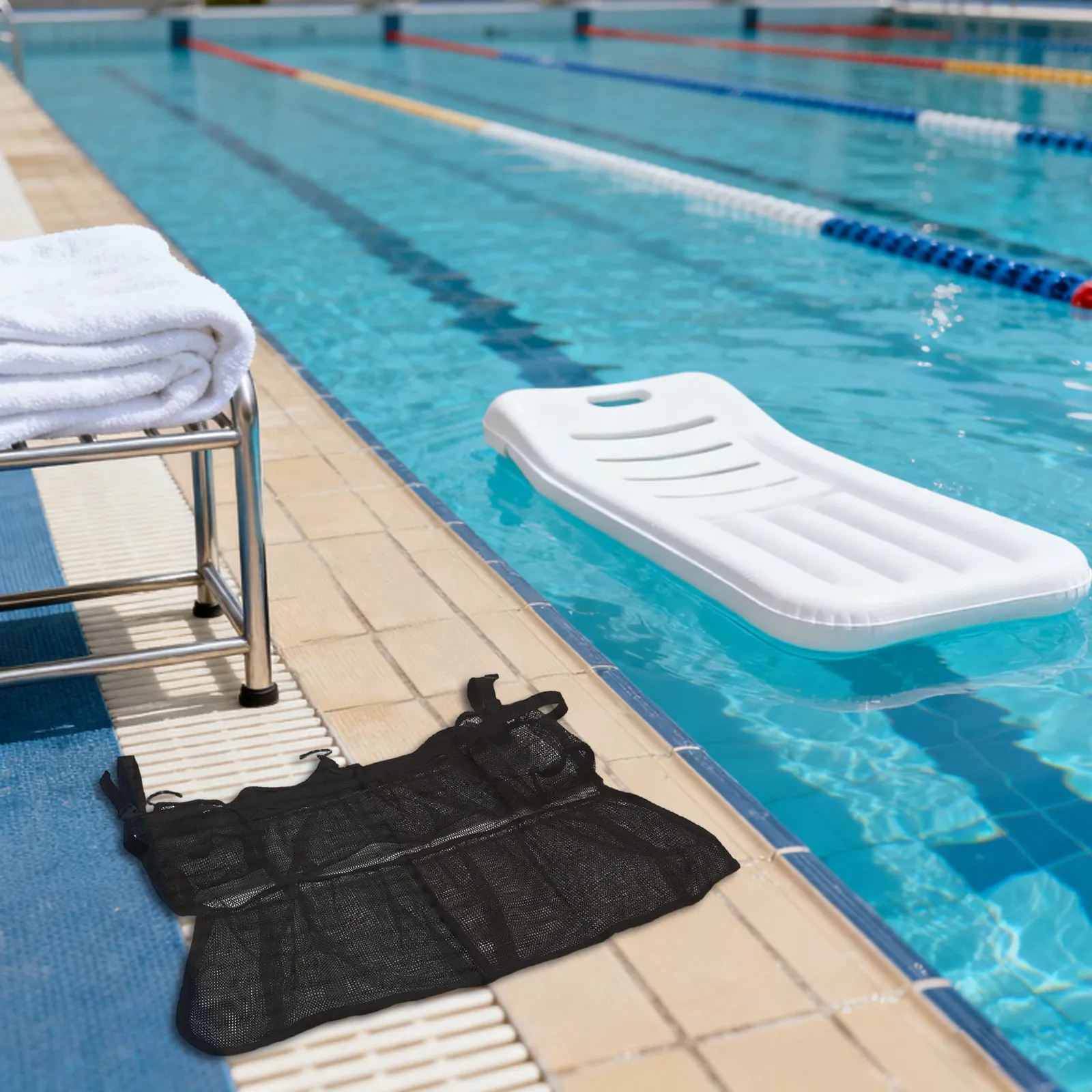 Black Mesh Trampoline Shoe Storage Bag 24x20 Hanging Organizer Adjustable Strap Hooks Pool Phone Sunglasses Holder
