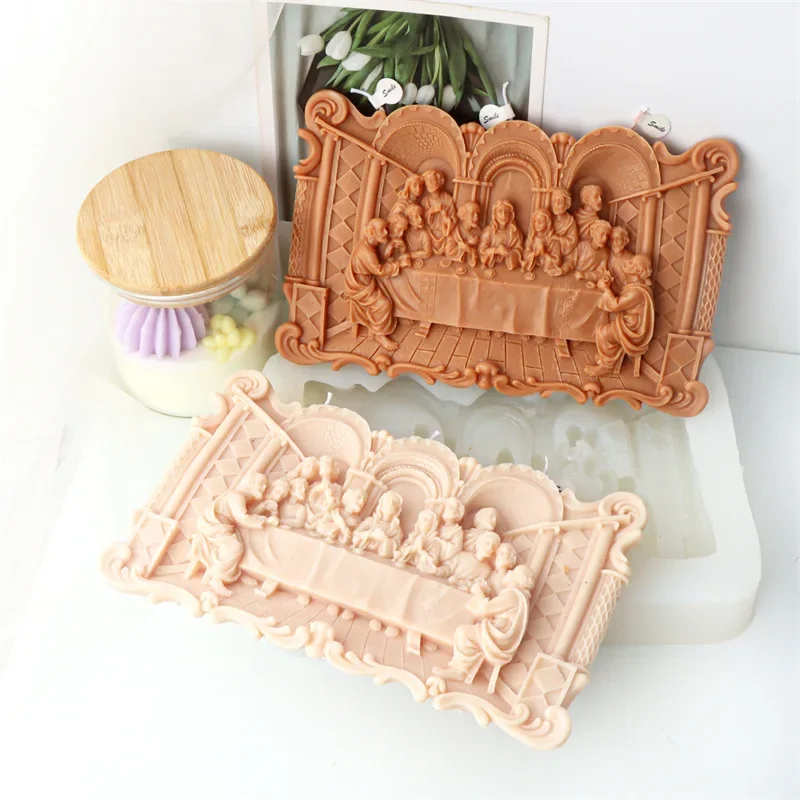 

European Retro Relief Figure Frame Silicone Mold DIY Last Supper Scented Candle Plaster Home Decoration Gift