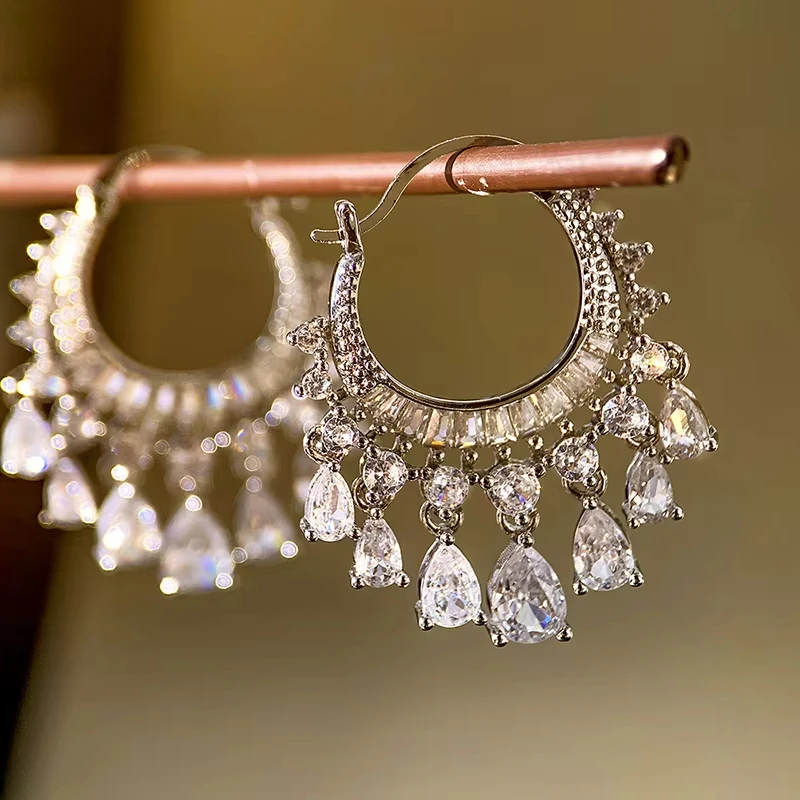 Luxury Romantic Tassel Dangle Earrings for Women Crystal/Colorful CZ Wedding Party Boho Female Drop Earrings Trendy Jewelry Gift view 2