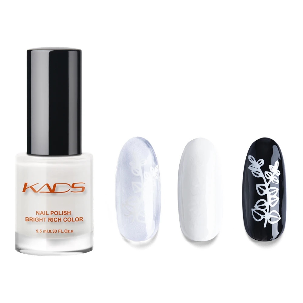 KADS 9.5ml White Nail Polish Stamping Polish Pure Color Nail Varnish Nail Art Stamping Lacquer Nail Stamp Tool Glass Bottle