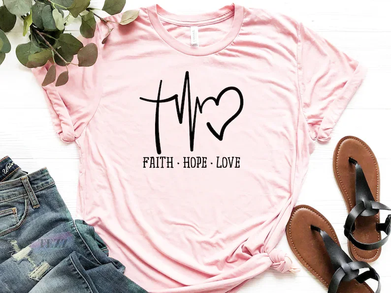 

Faith Hope Love Shirt Fashion Harujuku Cotton Female Clothing Funny Graphic Short Sleeve Women T Shirt Christ Jesus O Neck Tees