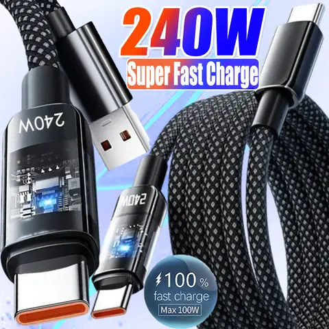 Câble de charge super rapide USB Type-C en nylon 240W pour Samsung Xiaomi Huawei Honor, affichage numérique LED, chargeur USB C, cordon de données