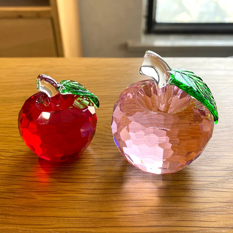 3D Blue Crystal Apple Figurines Sculpture Glass Fruit Paperweight Collection Fengshui Living room Home Decoration Christmas Gift