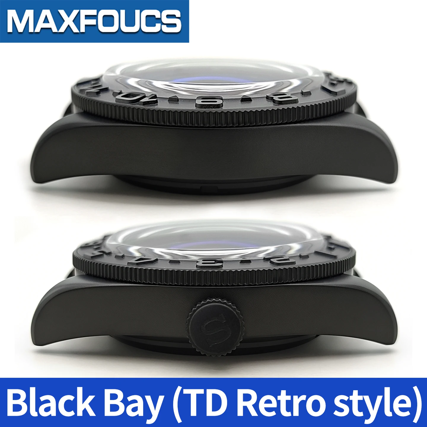 Mattes Retro-Uhrengehäuse im Black Bay-Stil MOD SKX NH34 NH36 Schwarze Stahlkrone Saphirglas-Gehäuseboden Einsatz Kundenspezifisches Zubehör – Detail 6