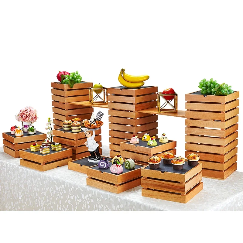 Chinese buffet, tea break table, cold meal, wooden dim sum stand, sushi pastry and dessert table, press conference display stand