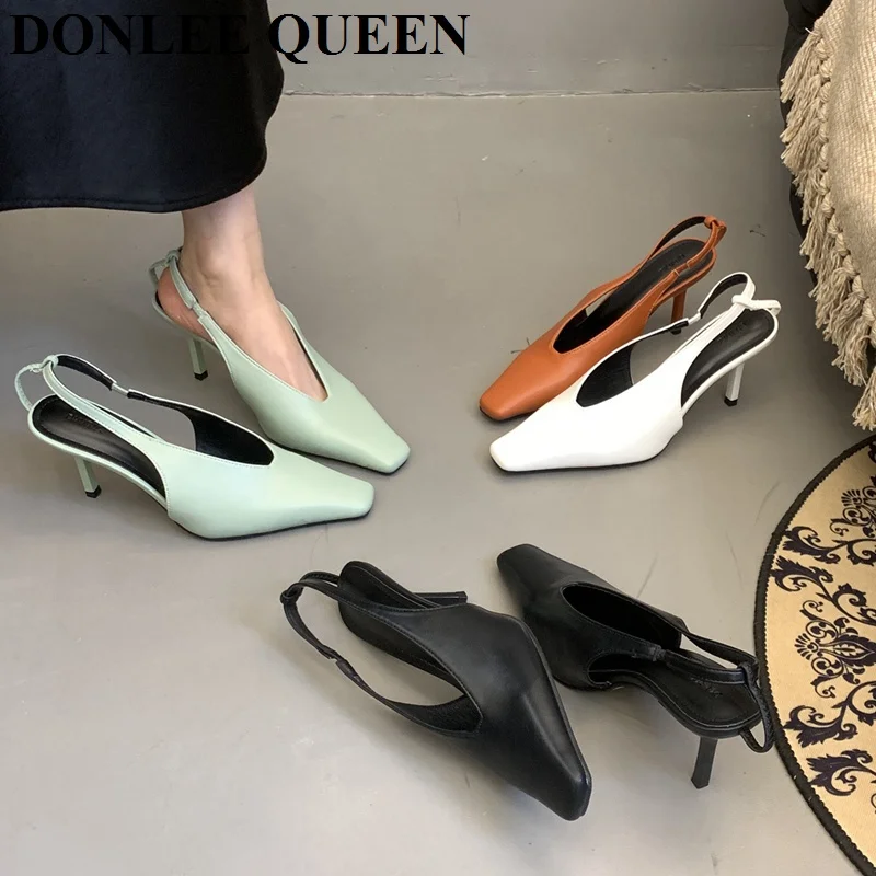 2026 New Spring Women Sandals Fashion Thin High Heels Pumps Square Toe Shallow Women's Shoes For Party Dress Mules Zapatos Mujer