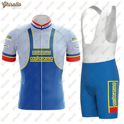 Blue Retro Team Cycling Jersey Set for Men, Road Bike Equipment, Cycling Shirt, Clothing, Shorts, Quick Dry, Bicycle Clothes