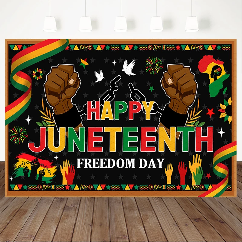 

Mocsicka Happy Juneteenth Freedom Day Photography Backdrop Black Power Fist Background Celebration Wall Party Photo Booth Banner