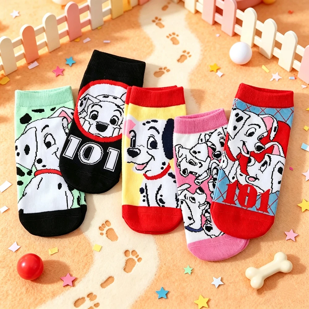 5 Pairs of Novel Cartoon Spotted Dog Pattern Couple Knitted Socks Personalized and Interesting Outdoor Comfortable Casual Socks