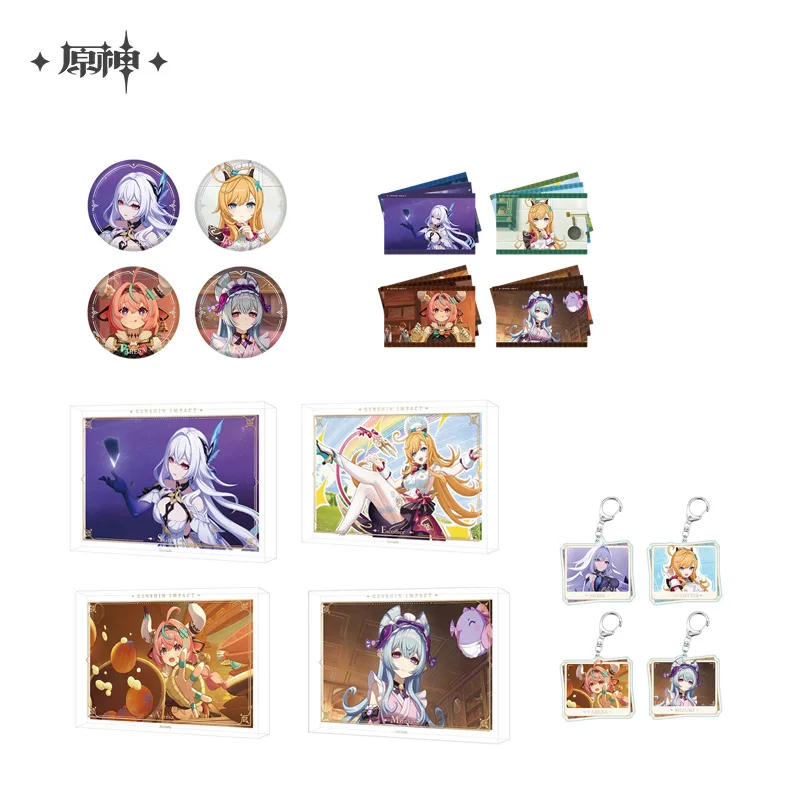 Sunsyea Genshin Impact Official Merch miHoYo Original Authentic PV Series Keychain Badge Cards Mizuki Skirk Escoffier Varesa