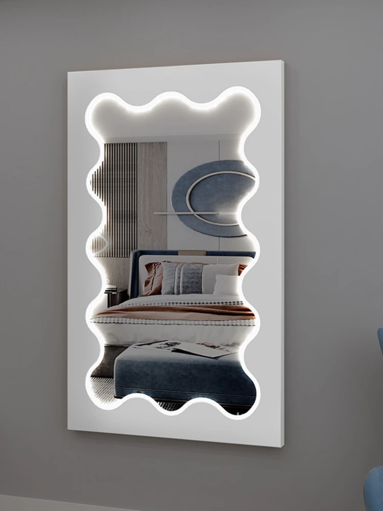 Cute Wave Mirror Irregular Aesthetic Design Living Room Full Large Body Mirrors With Light Dressing Espejos Bedroom Decoration