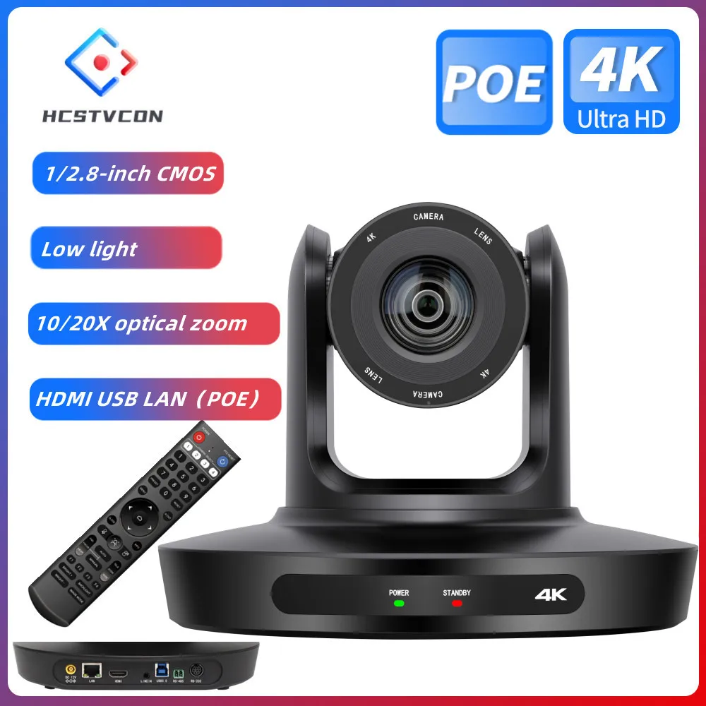 4K 10/20X Conference PTZ Camera LAN POE USB3.0 HDMI for Church Live Streaming Business Meeting Broadcast Youtube