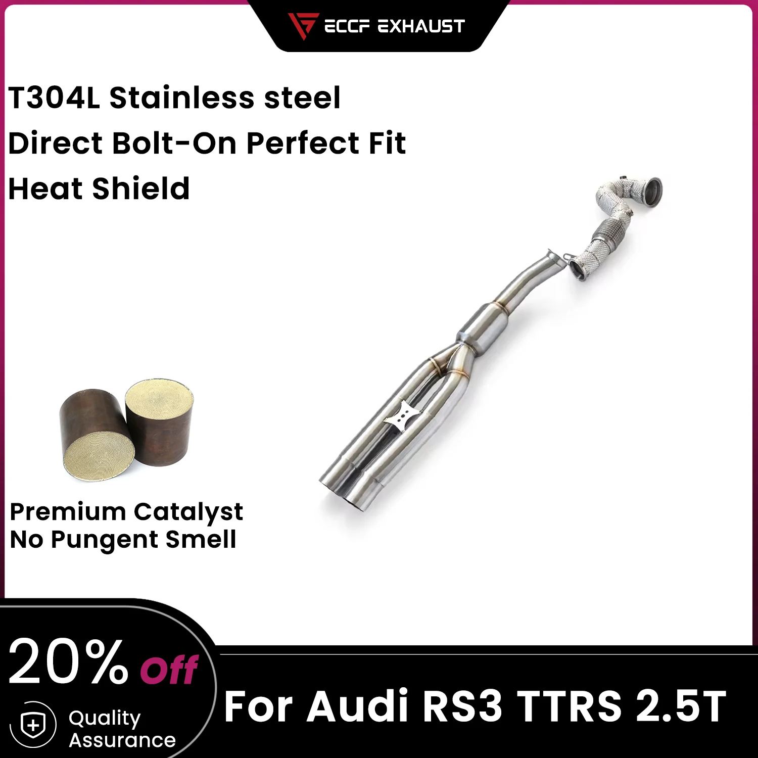 

ECCF Sports Downpipe With Heat Shield For Audi RS3 TTRS 2.5T Aggressive Exhaust Sound High Flow Performance Upgrade
