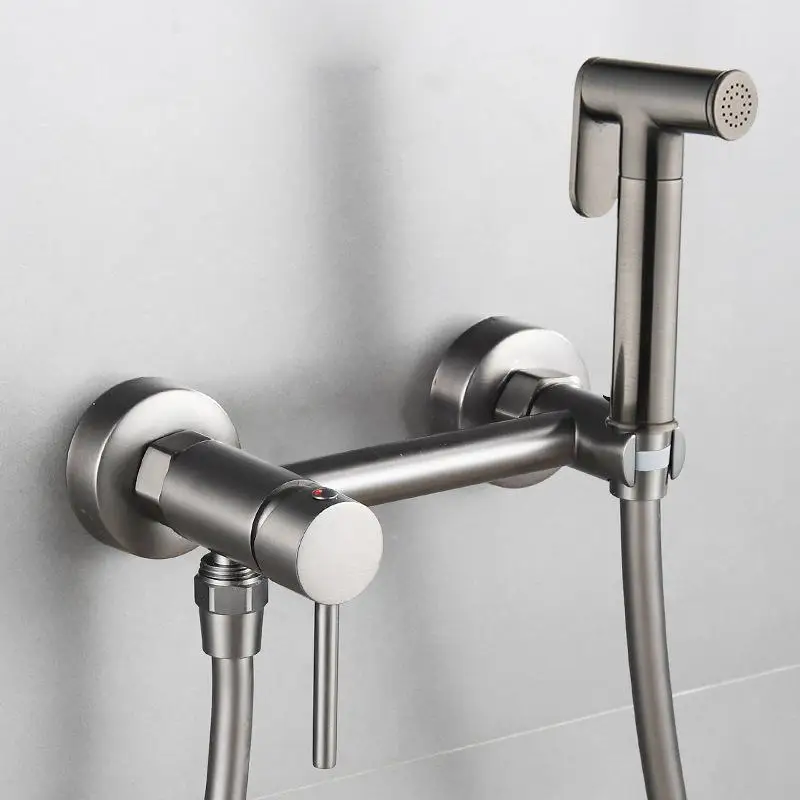 

Латунный смеситель для биде Матовый серый смеситель для унитаза Ручной набор распылителей для унитаза и биде Гигиенический душ Смеситель для горячей и холодной воды Насадка для душа