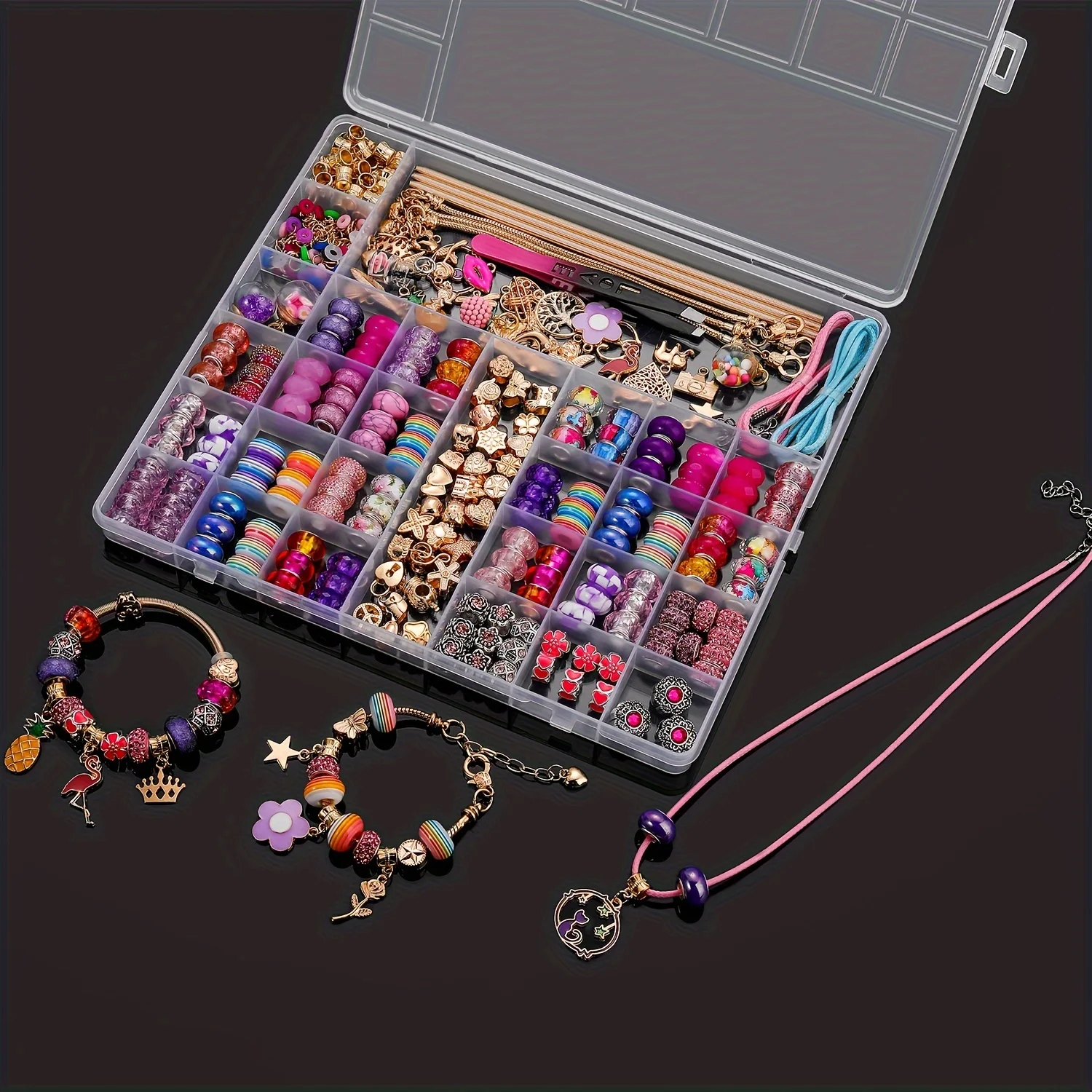 Deluxe Birthday Gifts- 305 Pcs Charm Bracelet Making Kit, Beads for Friendship Bracelets NecklacesCrafts Gifts for Family Party