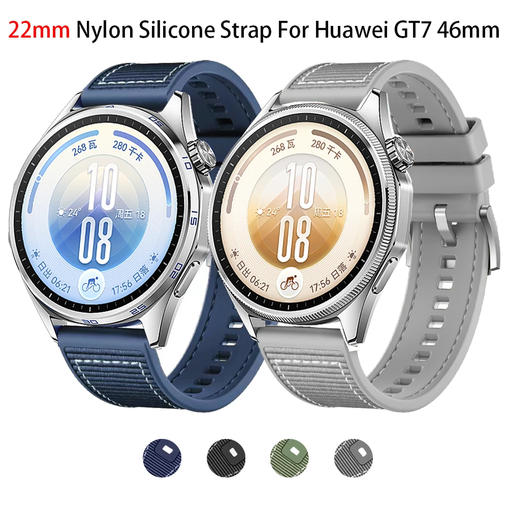 22mm Nylon Composite Strap For Huawei Watch GT7 Pro 47mm Rubber Band Wristband for Watch 5 4 GT 7 6 5 4 46mm Bracelet Watchband
