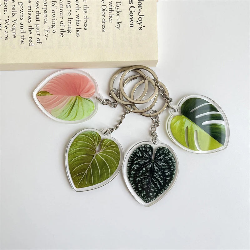 Plant Acrylic Keychain MONSTERA Adasonii Leaf Foliage Key Chain Anthurium Plant Mom Gift Accessories for Car Keys Bag Charm