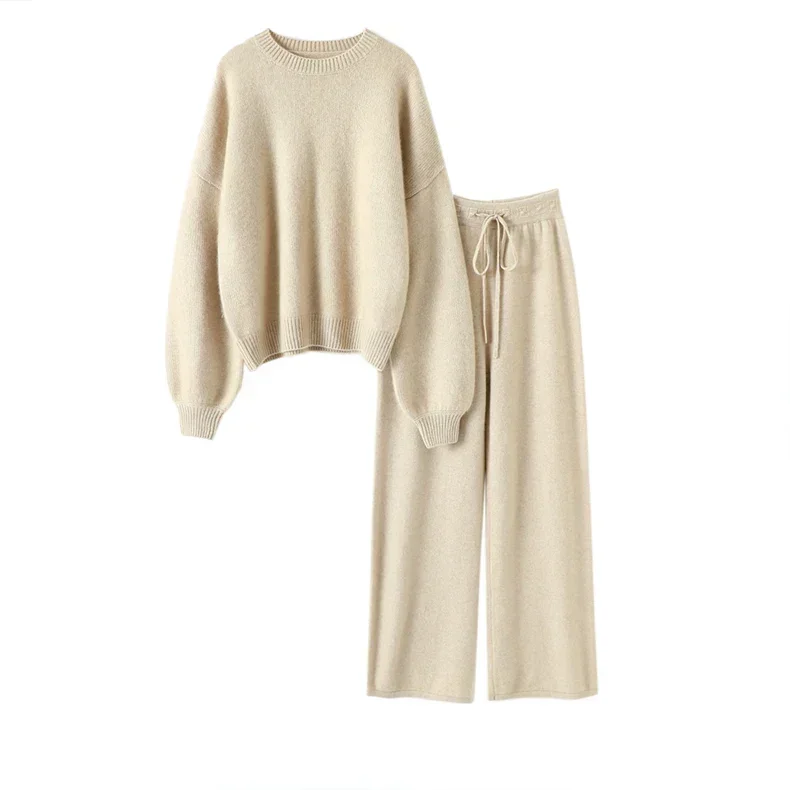 aliaga 100% cashmere 2 piece set europe winter new balloon sleeve drop shoulder relaxed sweater plus elegant joggers