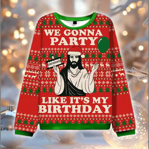 Happy Birthday Jesus Party Ugly Christmas Sweater Funny Religious Holiday Sweatshirt Xmas Celebration Gifts Unisex Streetwear
