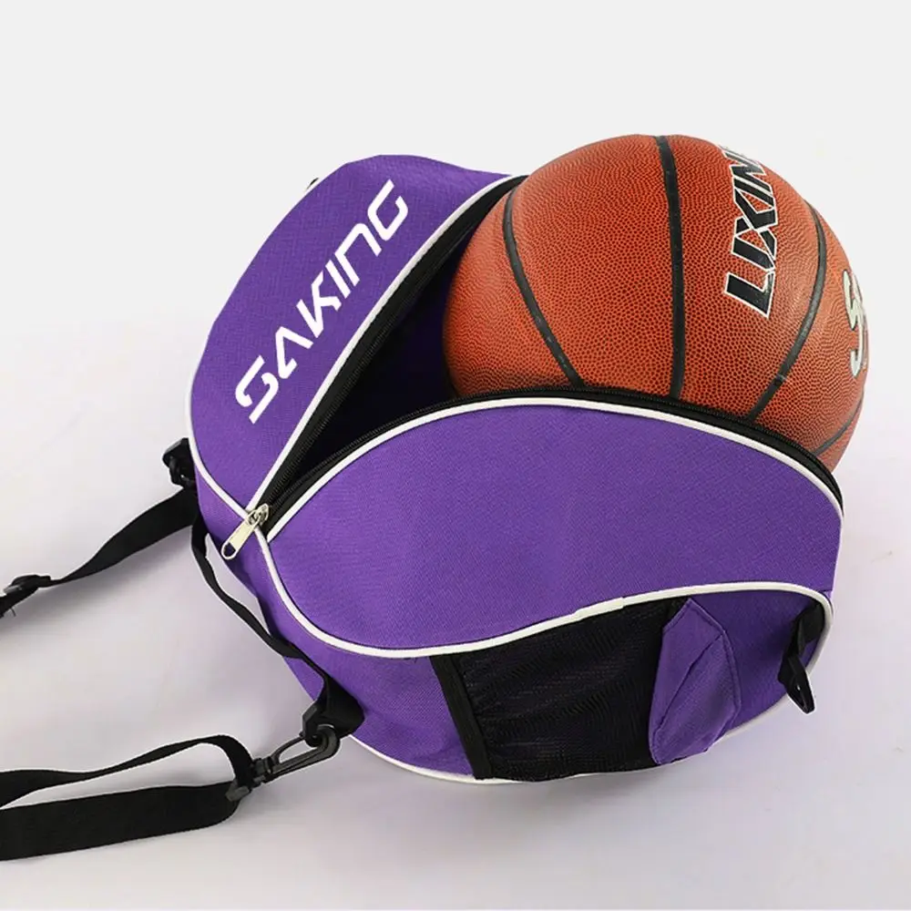 

Round Basketball Storage Backpack Elastic Detachable Straps Sport Shoulder Bags with Zipper with Side Pockets