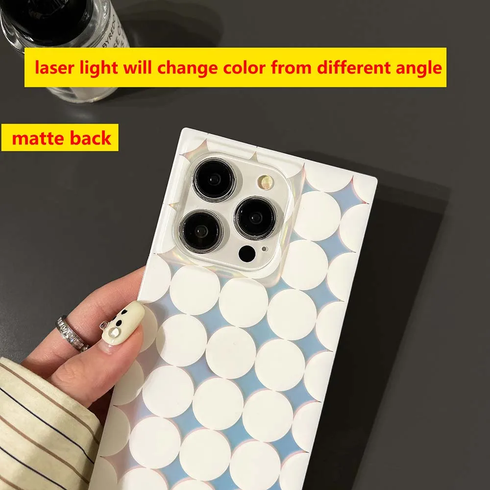 Rectangle Laser Light White Dot imd Pattern Case For iPhone 17 16 15 14 13 Pro Max Thick Shockproof Soft TPU Cover Skin