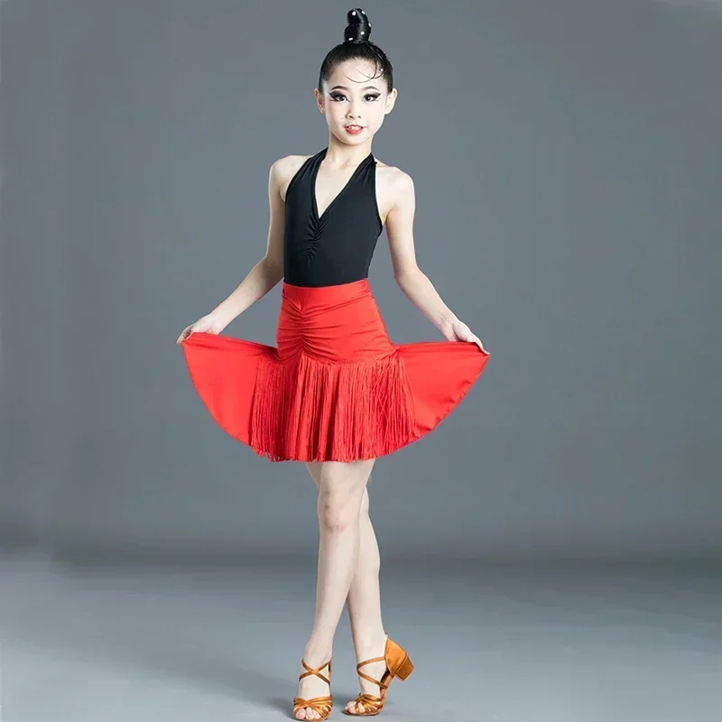 Crianças vestidos para meninas trajes de competição de dança de salão latina desempenho de palco franja gatsby borla tango saia roupas