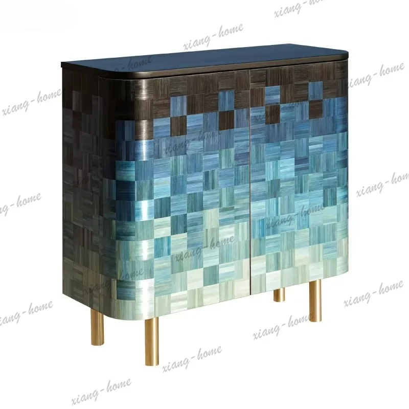 PG   Entrance Cabinet Living Room Wall-Mounted  Wood Color-Block Drawer Storage Sideboard