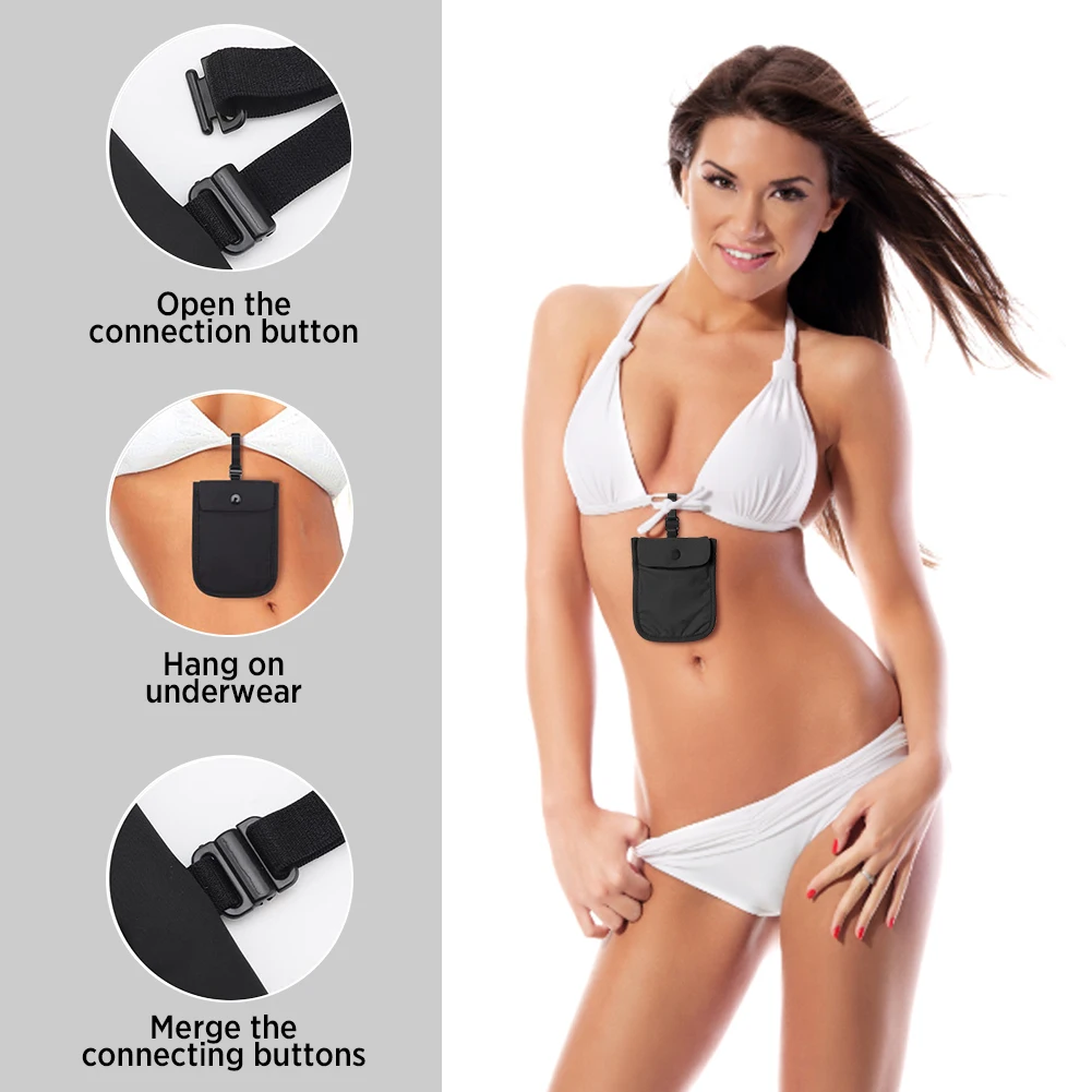 Cartera con sujetador oculto para mujer, Cartera con sujetador de viaje de Color sólido, bolsa para dinero con bloqueo RFID, bolsillo secreto, bolsa a prueba de recogida, bolsa para cinturón