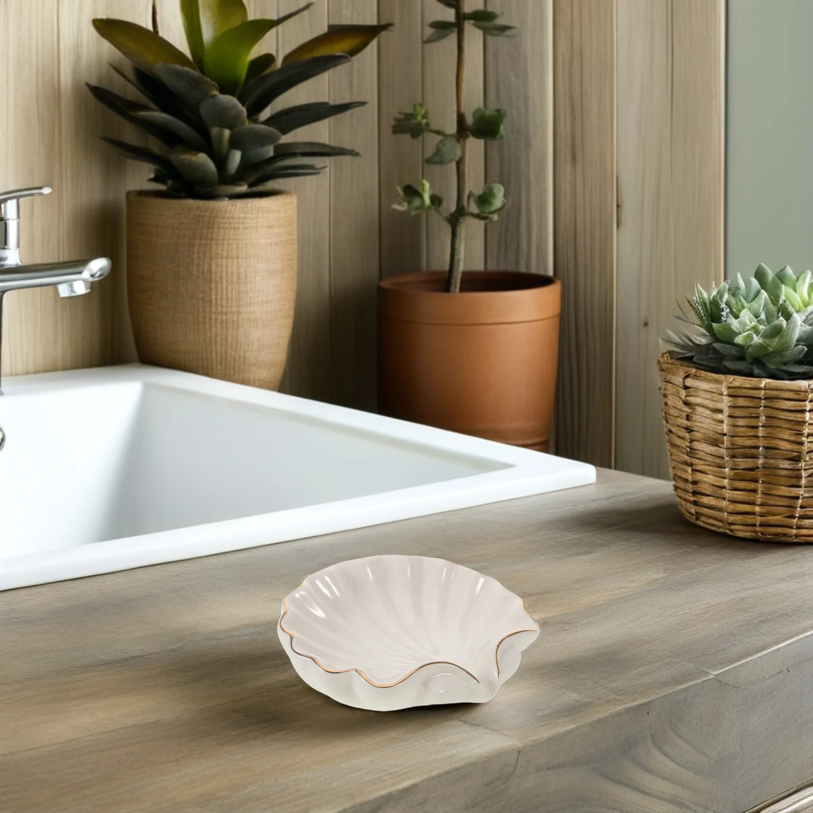 

Ceramic Soap Holder Shell Design Decorative Soap Dish Bathroom Vanity Counter Shower Draining Tray Ring Storage Plate