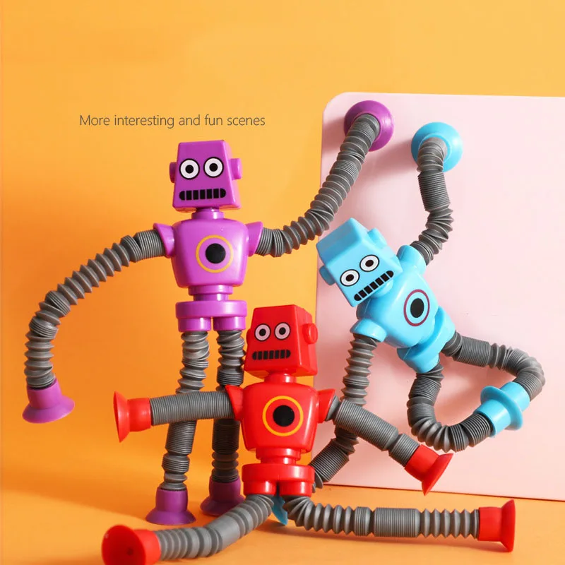 Fidget Toys Stress Relieve Robot,  Pack Stretch Tube Robot with Suction Cup for Kids Adults, Novelty Anxiety Relief Sensory Toy view 2