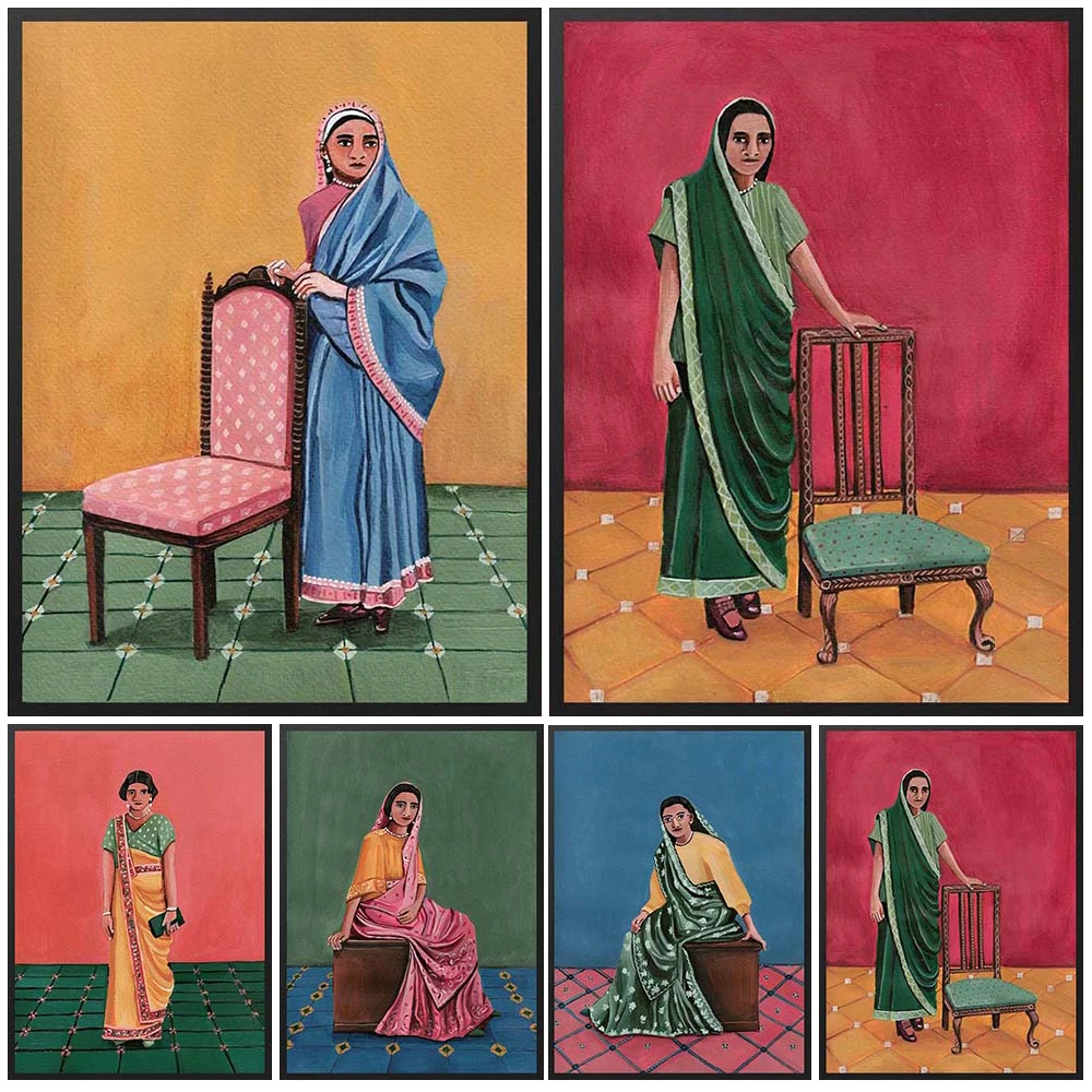 

Fashion Indian Woman Traditional Clothing Poster Wall Art Canvas Painting Home Decor Wall Pictures For Living Room Unframed