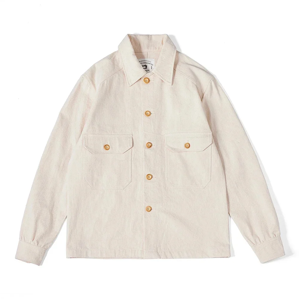 Amekaji Vintage Cargo Jacket Men Spring Autumn New Cotton Lapel Multi-pocket Casual Herringbone Fabric Cardigan Coat