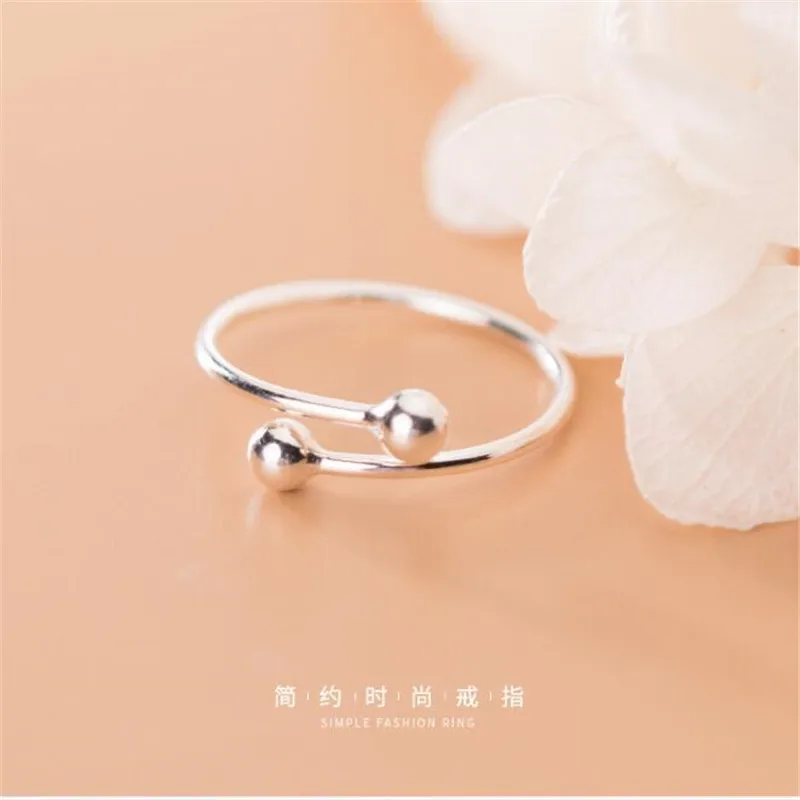 New Fashion Jewelry Double Beads 925 Sterling Silver Cute Smooth Small Ball Women Popular Exquisite Opening Rings    R053