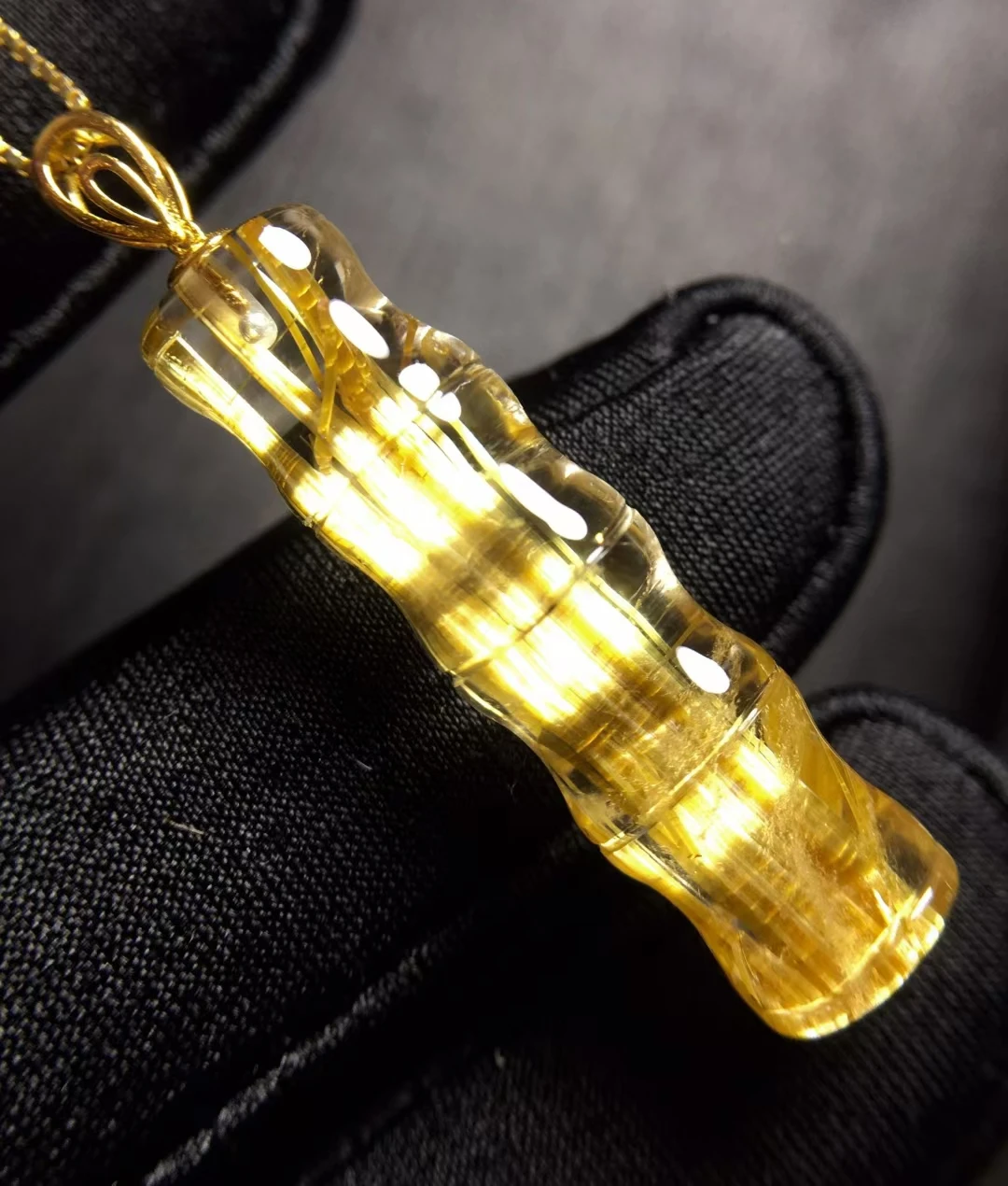 

Natural Gold Rutilated Quartz Bamboo Pendant Necklace Yellow Rutilted 31.5*8.5*7.6mm Women Men Jewelry AAAAAAA