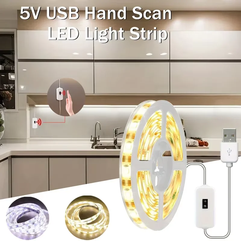 5V LED Strip Light Hand Scan Dimming Motion ON OFF Sensor USB 60LED/M Diode Lights Tape For Room Decoration Kitchen Lighting