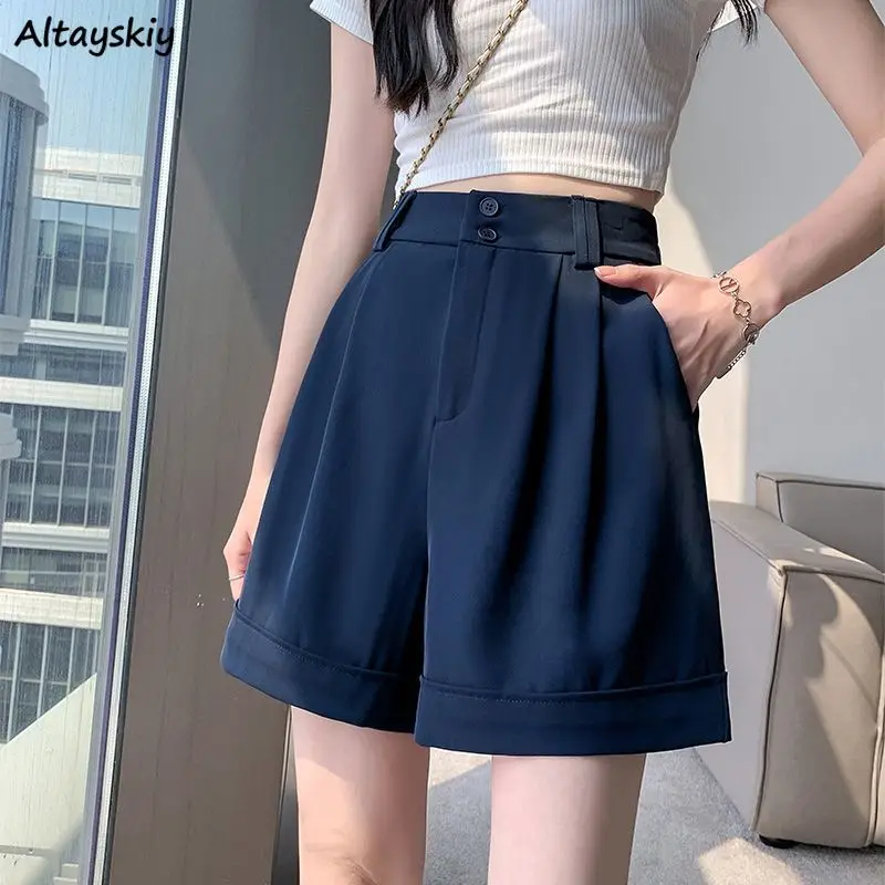 Shorts Women Casual Mature Summer Breathable Temper All-match Minimalist Female Loose Korean Style Elastic Waist Popular Office