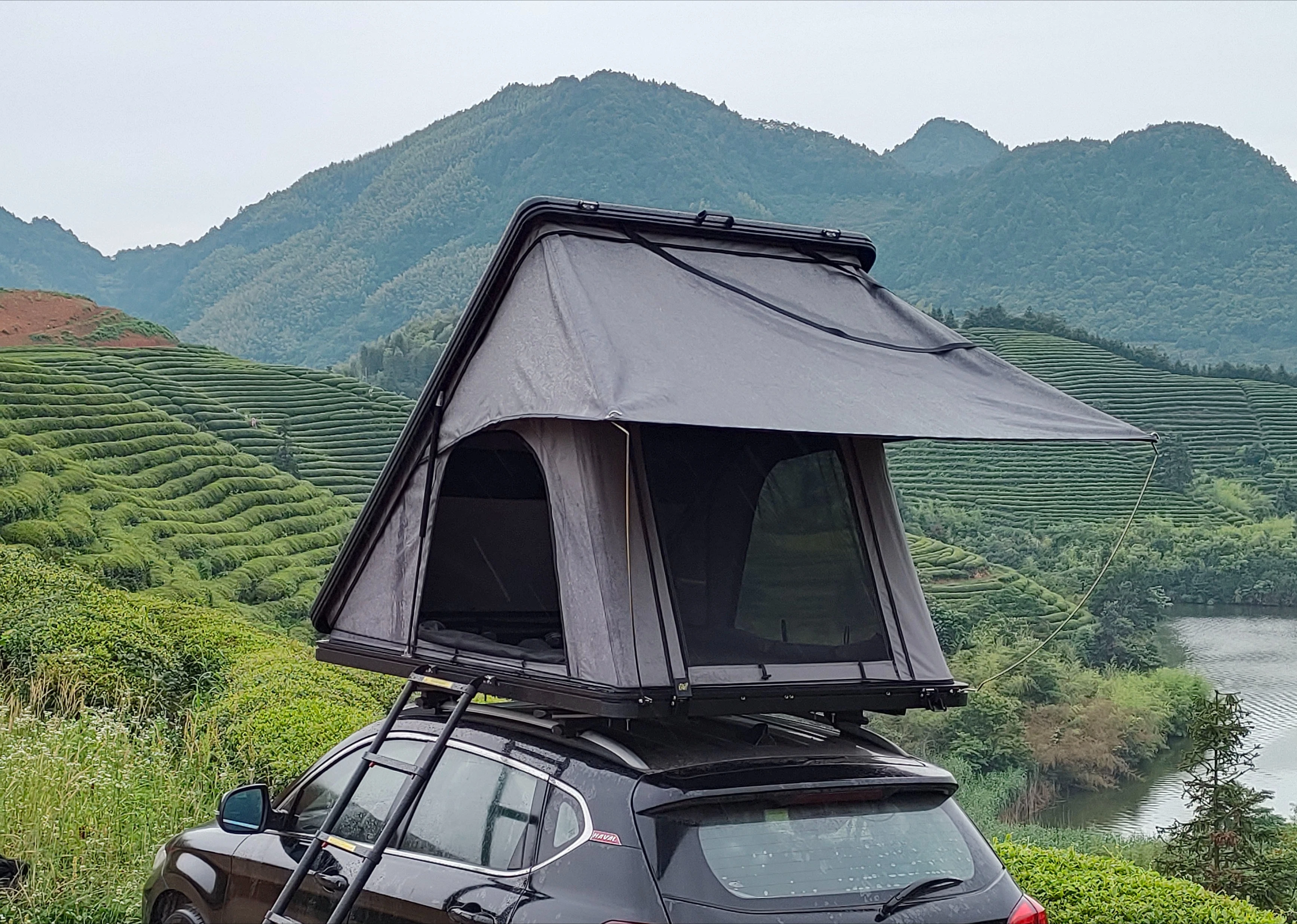 Tente de toit en toile imperméable de haute qualité pour 3-4 personnes, coque rigide de Camping Wrangler avec toit en aluminium