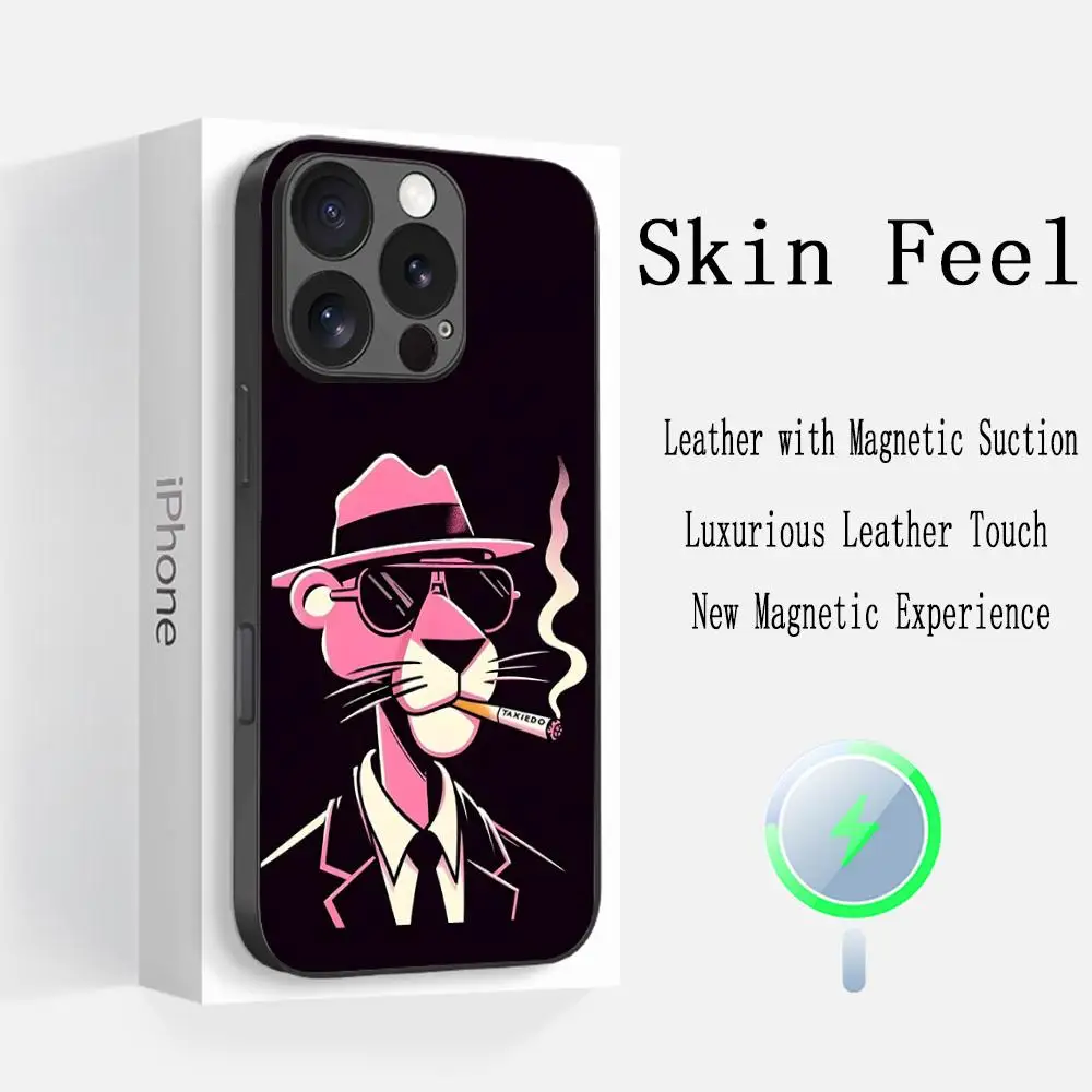 Чехол для телефона с крутым розовым узором и модным дизайном Panther для iPhone 16, 15, 14, 13, 12, 11 Plus Pro Max, роскошный роскошный чехол Magsafe из овчины