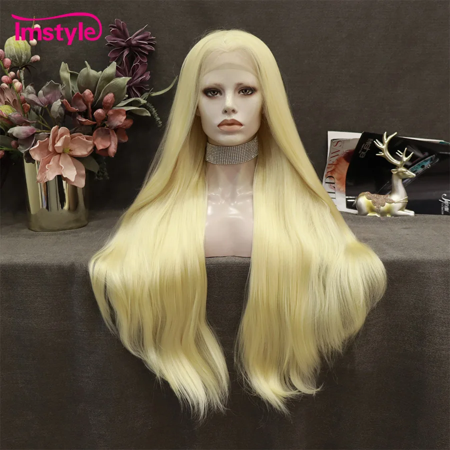 Imstyle 613 Blonde Synthetic Lace Front Wig Straight Wigs For Women Long Hair High Temperature Fiber Natural Cosplay Wigs