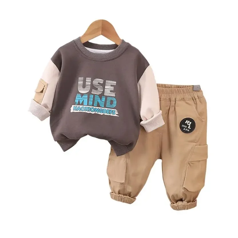 Spring Autumn Designer Baby Boys Clothes 1 To 2 Years Cartoon Turn-down Collar Long Sleeve T-shirts Pants Kids Infant Outfit Set