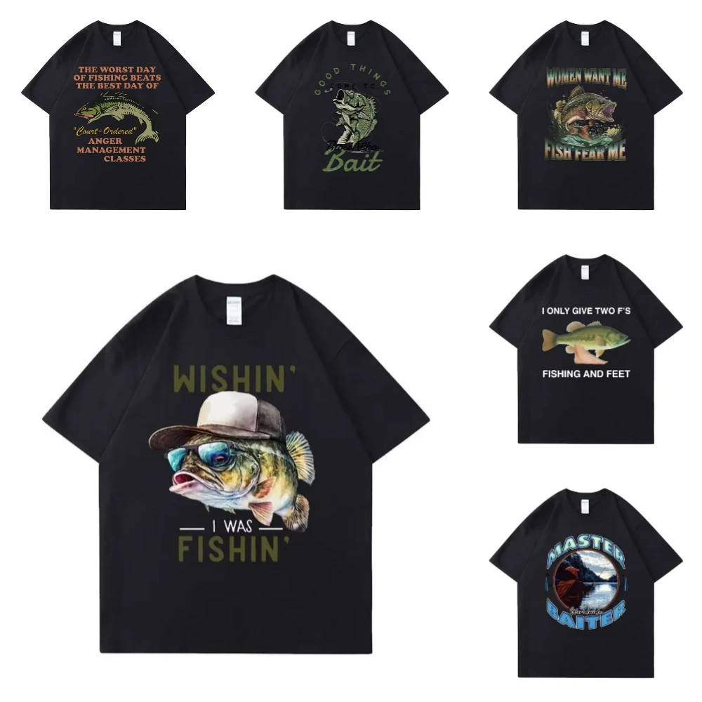„Wishing I Was A Fish“ Angelthema Lustiges T-Shirt Herren Angelbegeisterte T-Shirts T-Shirts Herrenbekleidung Sommertrend T-Shirts