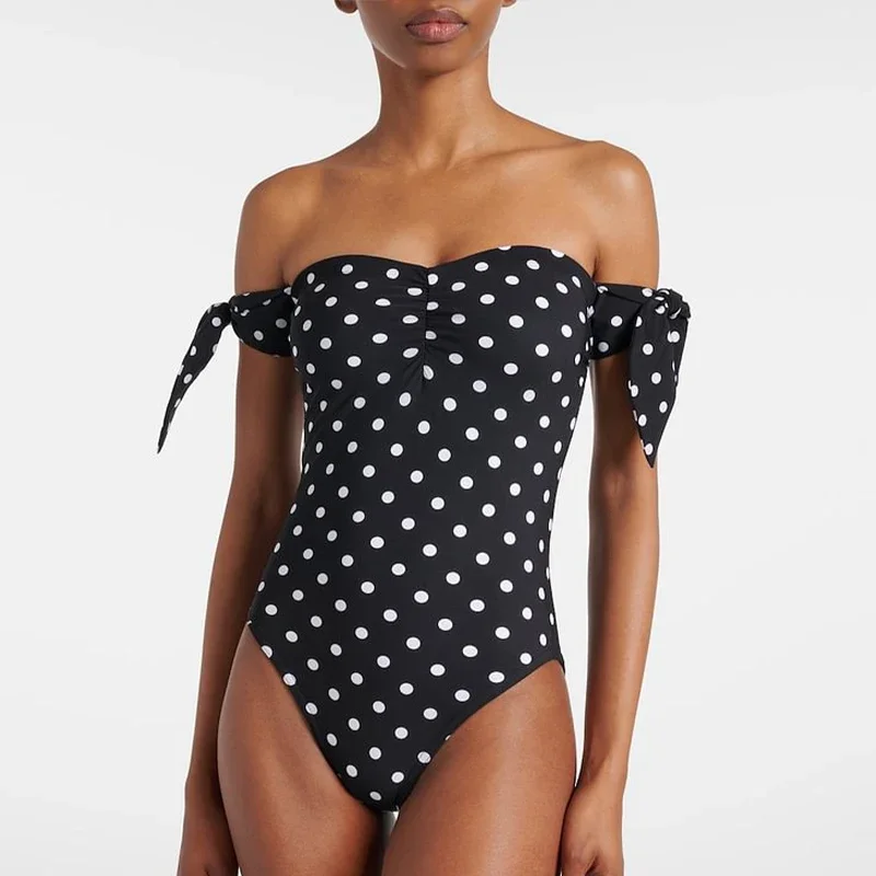 Flaxmaker 2025 ชุดว่ายน้ําสตรีใหม่ Polka-Dot One Piece ชุดว่ายน้ําและกระโปรงชุดว่ายน้ําเซ็กซี่ Monkini Summer Beach ชุดว่ายน้ํา ﻿